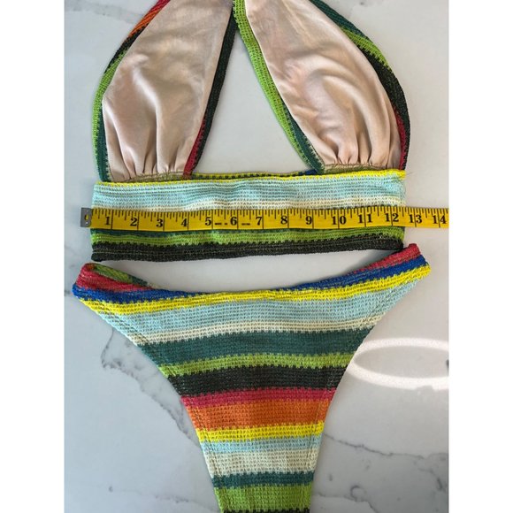 Prettylittlething Multi Stripe Halterneck Bikini crochet knit 4 - Picture 9 of 13